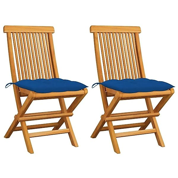 vidaXL Gartenstühle mit Blauen Kissen 2 Stk Massivholz Teak 3062485 günstig online kaufen