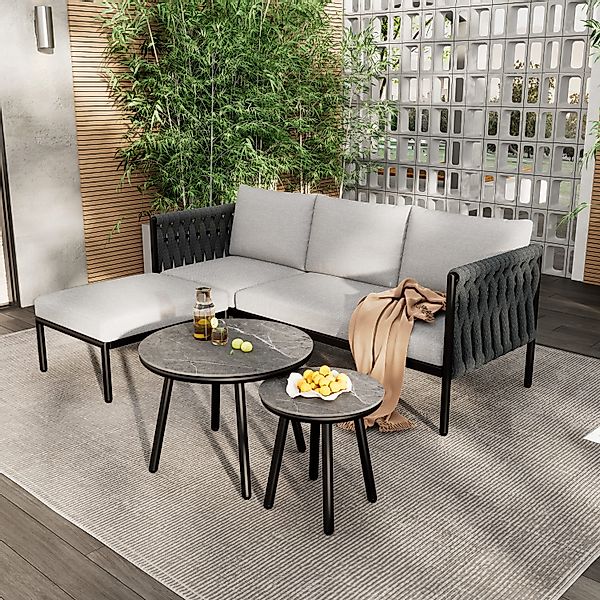 OKWISH Gartenlounge-Set Gartenmöbel-Set, Eckgarnitur mit bequemen günstig online kaufen