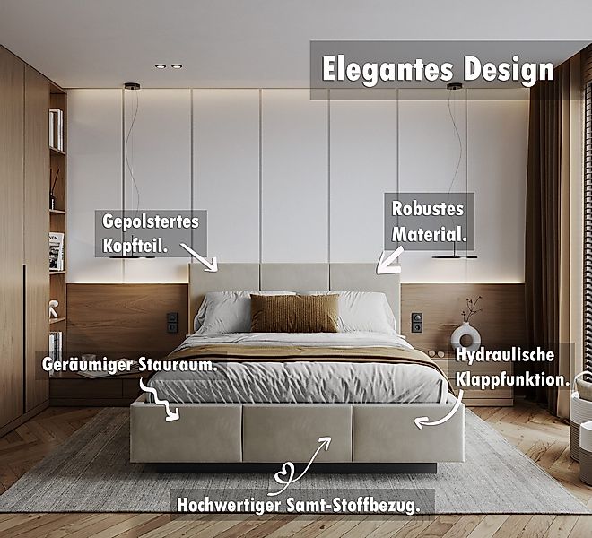 FDM Polsterbett Stauraumbett aus Velours 90x200, günstig online kaufen