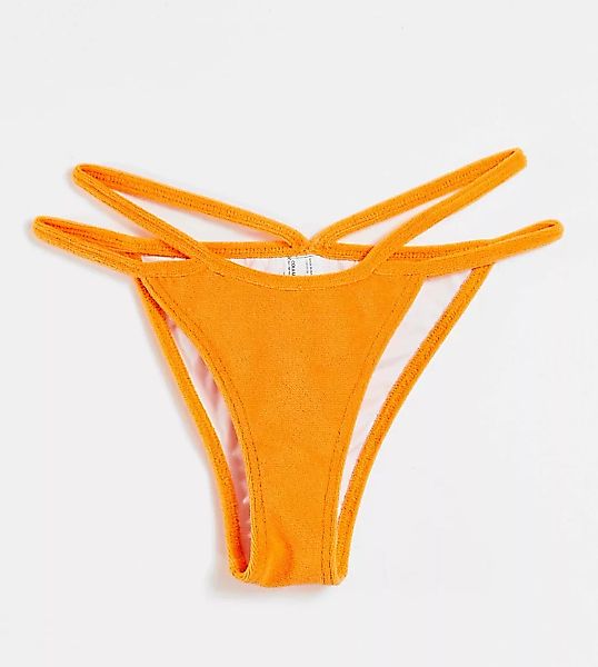 COLLUSION – Bikiniunterteil aus Frottee mit Doppelriemen in Orange günstig online kaufen