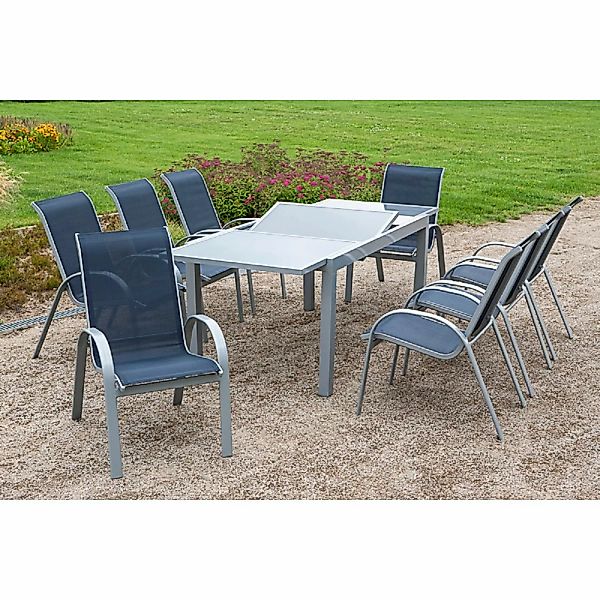 Merxx Gartenmöbel-Set Amalfi 9-tlg. Marineblau mit Ausziehtisch 160/220 x 9 günstig online kaufen