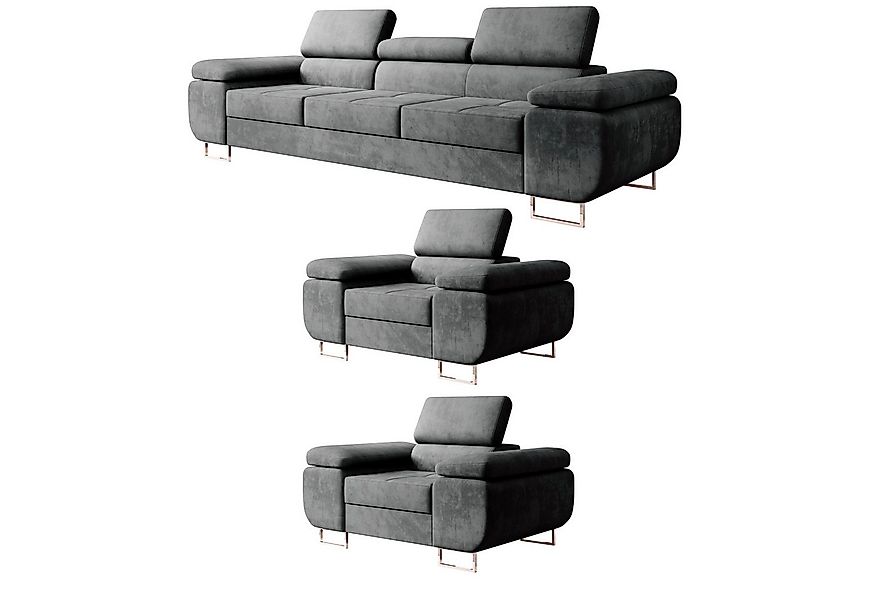 M-Punkt24 Polstergarnitur Miami, (3-3-1 Set, 3-1-1, 3-2-1, Samtstoff Grau A günstig online kaufen