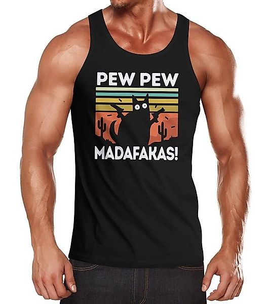 MoonWorks Tanktop Herren Tanktop Pew Pew Madafakas! schwarze Katze Spruch M günstig online kaufen