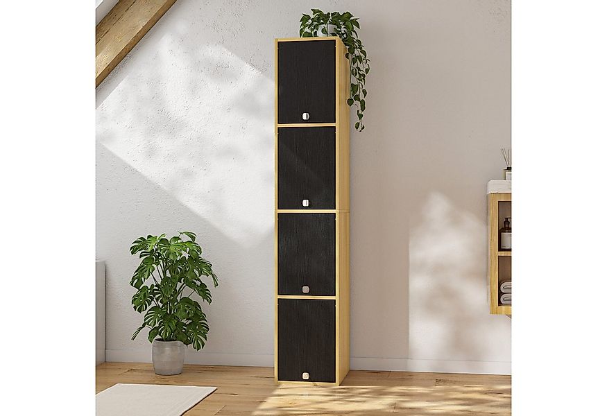 FUFU&GAGA Hochschrank für Büro, Modernes Design, 4 Fächer, Holzfarbe und Sc günstig online kaufen