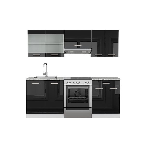 Vicco R-Line Komplettküche Schwarz Hochglanz/Weiß 200 cm Ohne Arbeitsplatte günstig online kaufen
