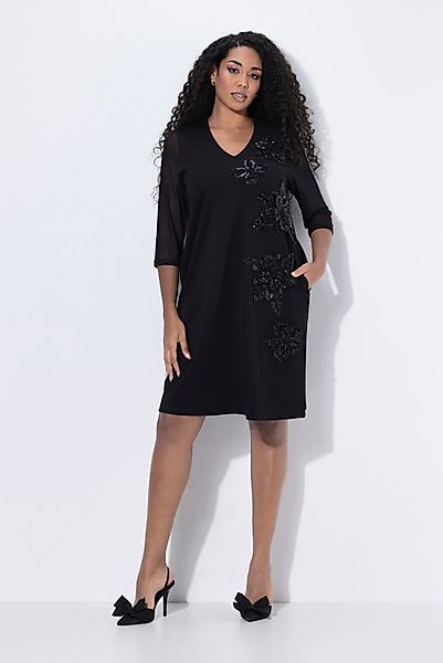 Ulla Popken Cocktailkleid Punto-Kleid Pailletten-Blüten V-Ausschnitt günstig online kaufen