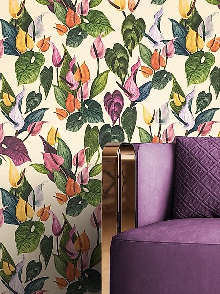 Newroom Vliestapete, Blumentapete Grün Bunt Wallpaper günstig online kaufen