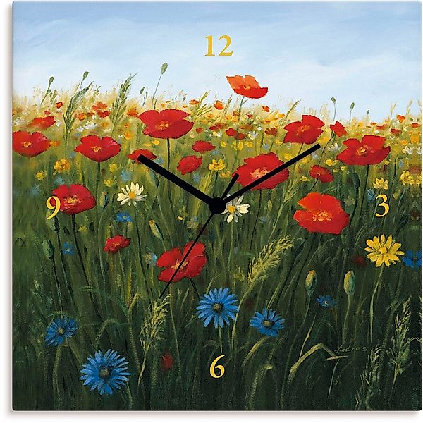 Artland Wanduhr "Mohnblumen Landschaft II", lautlos ohne Tickgeräusche günstig online kaufen