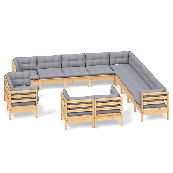 vidaXL 13-Tlg Garten-Lounge-Set mit Grauen Kissen Massivholz Kiefer 3096958 günstig online kaufen