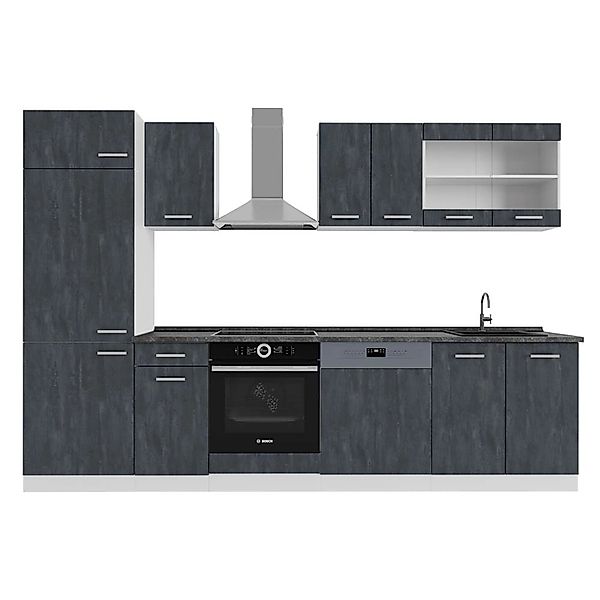 Vicco R-Line KomplettKüche Schwarz Beton/Weiß 300 cm AP Anthrazit günstig online kaufen