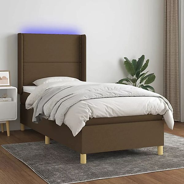 Vidaxl Boxspringbett Mit Matratze & Led Dunkelbraun 100x200 Cm Stoff günstig online kaufen