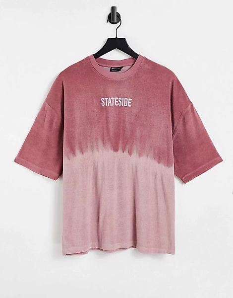 ASOS DESIGN – Oversize-T-Shirt aus Frottee mit Batikmuster und Schriftzug-R günstig online kaufen
