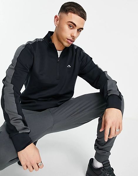 Jack & Jones – Performance – Sport-Sweatshirt in Schwarz mit kurzem Reißver günstig online kaufen