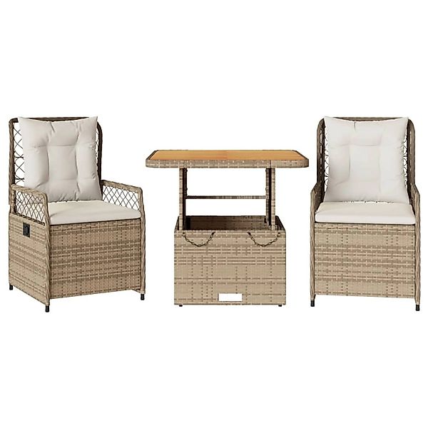 vidaXL 3-Tlg Garten-Essgruppe mit Kissen Beige Poly Rattan 3262919 günstig online kaufen