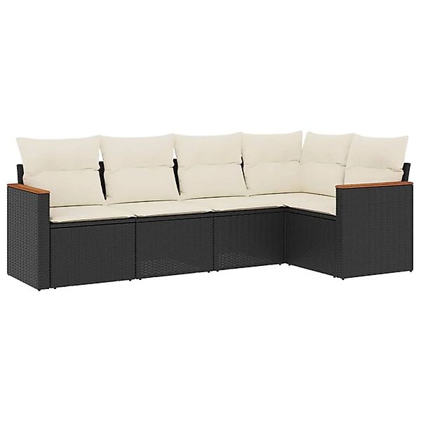 vidaXL 5-Tlg Garten-Sofagarnitur mit Kissen Schwarz Poly Rattan 3225944 günstig online kaufen