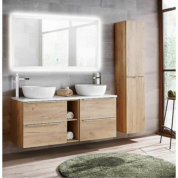 Badezimmermöbel Set mit Doppel-Keramik-Waschtisch & LED-Touch-Spiegel TOSKA günstig online kaufen
