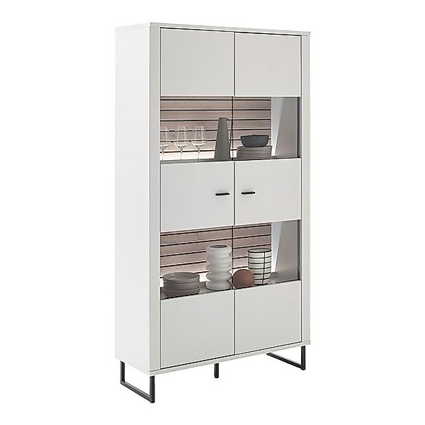 Lomadox Vitrine LAUREANA-05 Vitrinenschrank, weiß mit Eiche, inkl. LED-Bele günstig online kaufen