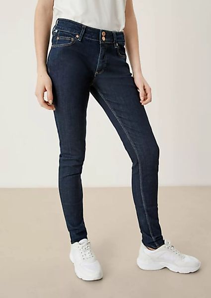 QS Stoffhose Jeans Sadie / Skinny Fit / Mid Rise / Skinny Leg Leder-Patch günstig online kaufen
