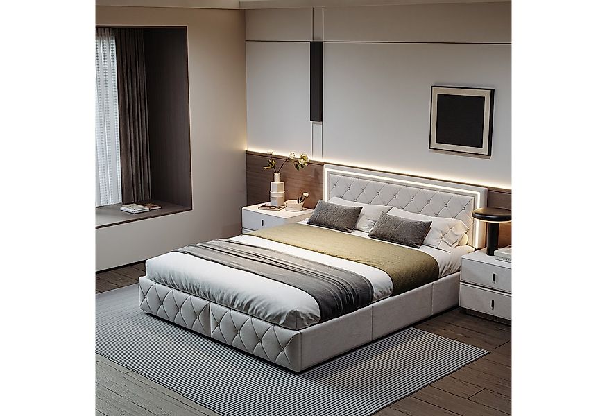 PXloue Polsterbett LED Doppelbett Stauraumbett (1 tlg., Kopfteil hochstellb günstig online kaufen