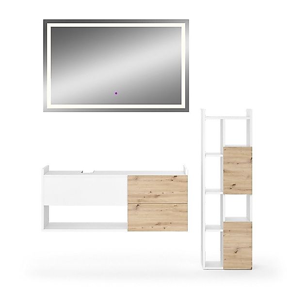 Vicco Badmöbel-Set Alf, Weiß/Eiche, 3 Teile, günstig online kaufen