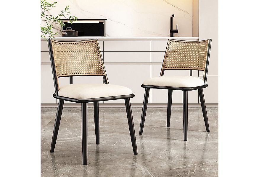 Flieks Esszimmerstuhl (Set, 2 St), 2er Set Polsterstühle mit Rattan-Rückenl günstig online kaufen