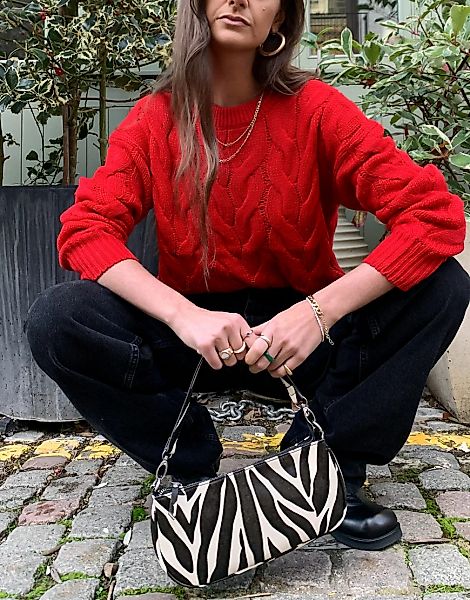 Vero Moda – Strickpullover mit Zopfmuster in Rot günstig online kaufen