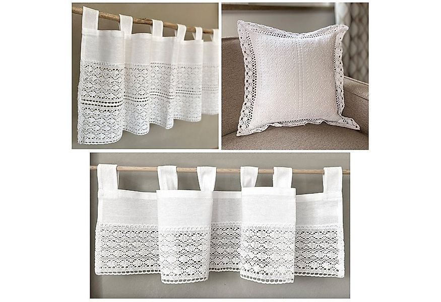 heimtexland Scheibengardine Deko Set Häkelspitze Gardine Kissen Tischdecke günstig online kaufen