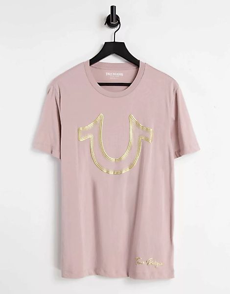 True Religion – T-Shirt mit Folien-Print-Rosa günstig online kaufen