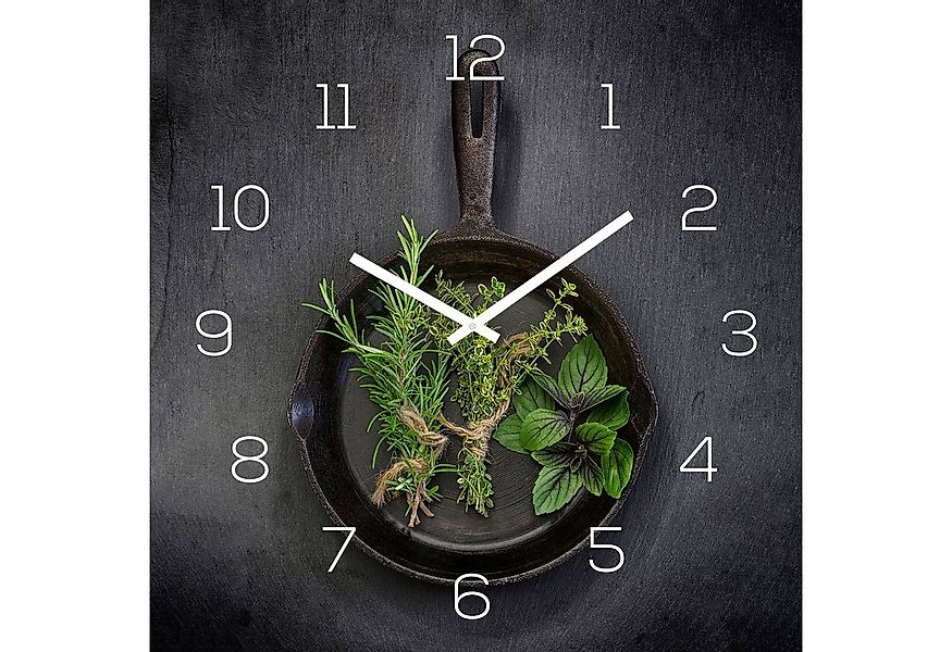 Levandeo® Wanduhr (levandeo Wanduhr Glas 30x30cm Glasuhr Uhr Glasbild Kräut günstig online kaufen