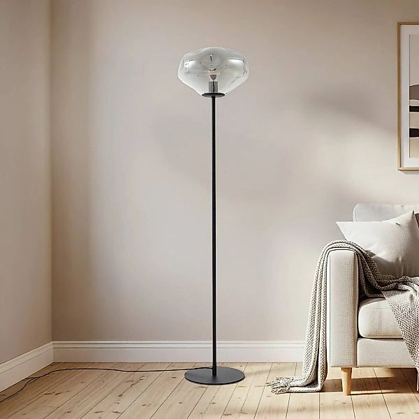 Lindby Stehleuchte Lelia, rauchgrau, Glas, Metall, 150 cm günstig online kaufen