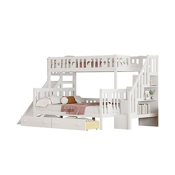 Flieks Etagenbett, Massivholz Kinderbett 90x200/140x200cm mit Treppe Rutsch günstig online kaufen