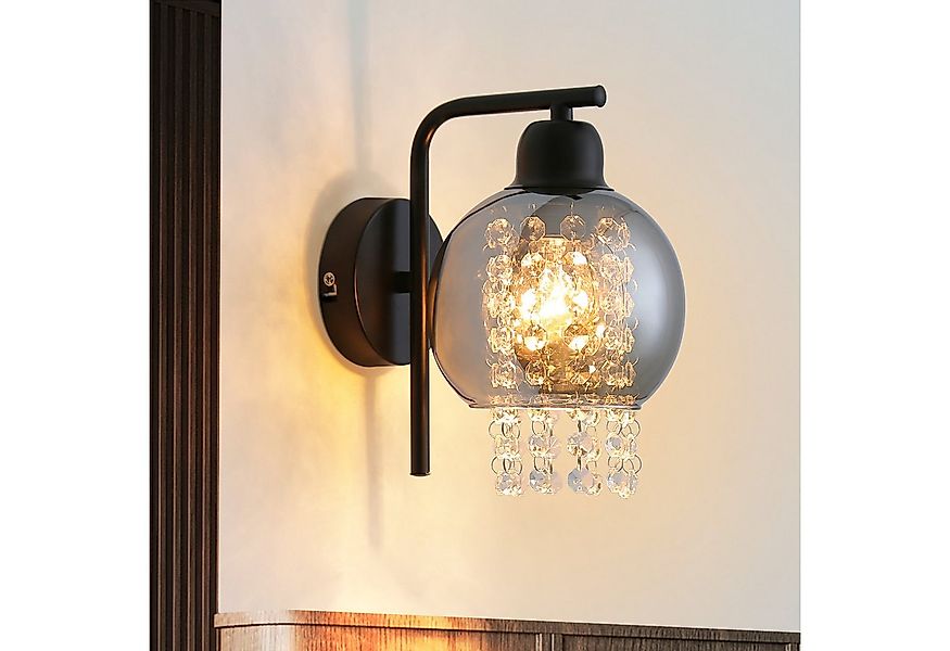 ZMH Wandleuchte Innen E27 Rauchgrau Glas Design Wandlampe Kristall Bett Tre günstig online kaufen