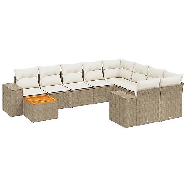 vidaXL 10-Tlg Garten-Sofagarnitur mit Kissen Beige Poly Rattan 3257941 günstig online kaufen