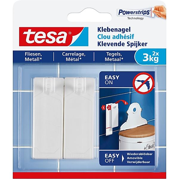 tesa Klebehaken tesa Klebenagel Fliesen&Metall, verstellbar, 2 Stück, 3 kg günstig online kaufen