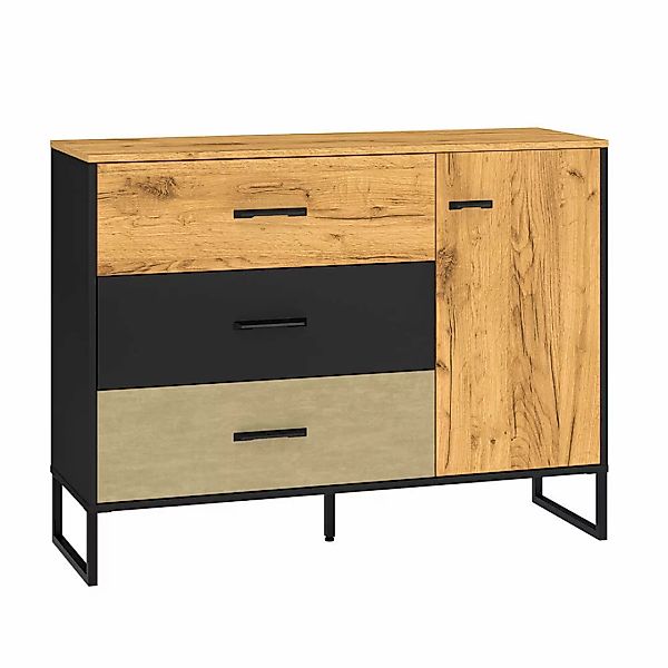 Sideboard 120cm, schwarz mit Eiche und sandfarben, CASPER-131 günstig online kaufen