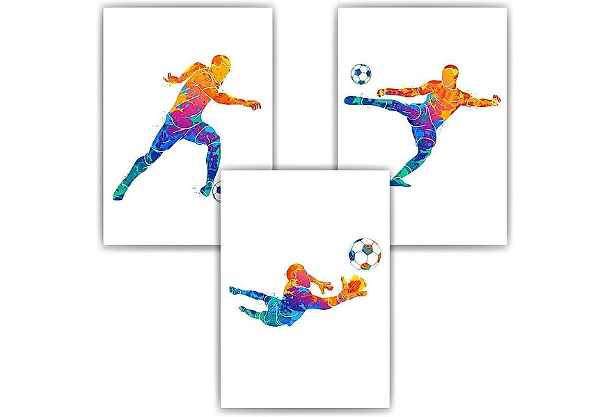 Tigerlino Poster Farbenfrohe Fußballspieler 3er Set Kinderzimmer Fußball Bi günstig online kaufen