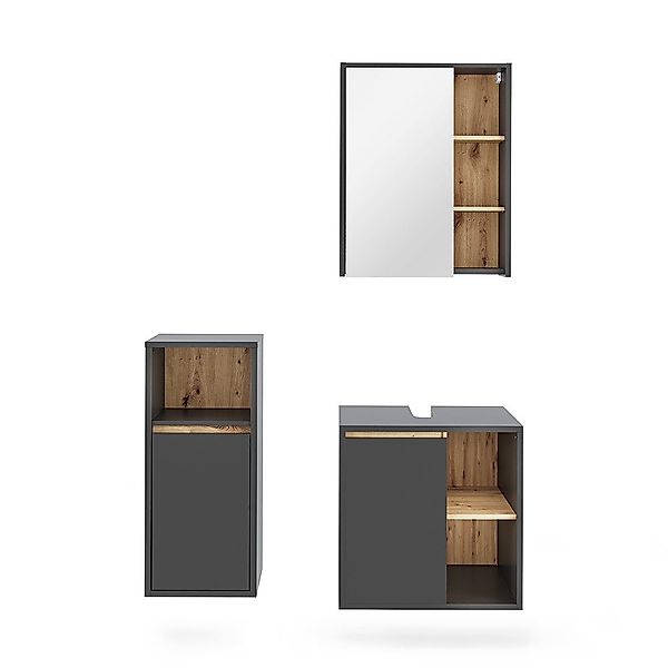 Vicco Badmöbel-Set Viola, Grau/Artisan, 3 Teile, günstig online kaufen