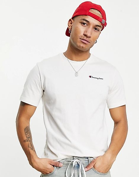 Champion – T-Shirt in Ecru mit kleinem Logo-Weiß günstig online kaufen