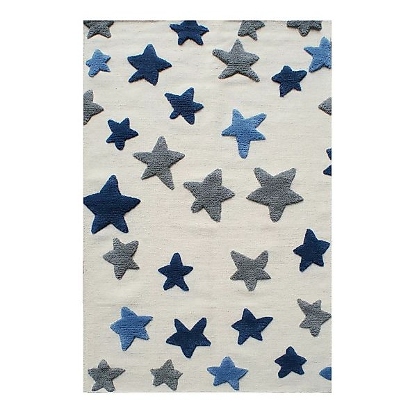 home24 Happy Rugs Kinderteppich Seastar Creme/Marineblau Stern Design Wolle günstig online kaufen