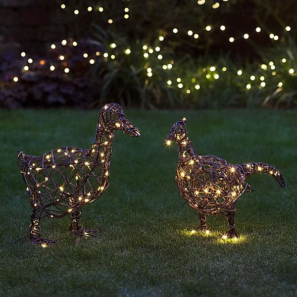 Solar LED Figuren Ente und Fasan aus Rattan günstig online kaufen