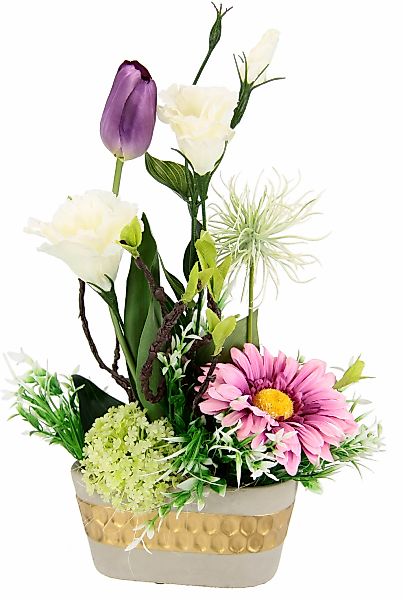 I.GE.A. Kunstblume "Arrangement Ranunkel/Lysianthus", Pflanzschale aus Rind günstig online kaufen