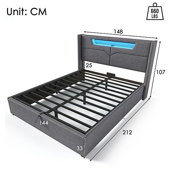 STILVORA Polsterbett 160x200 Doppelbett mit USB Typ C & LED,Jugendbett mit günstig online kaufen