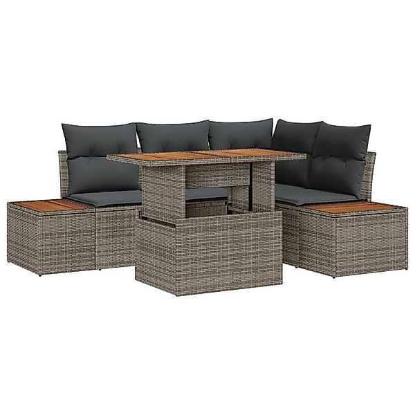 vidaXL Loungesofa 5-teiliges Garten Essset mit Kissen Grau Poly Rattan, 5 T günstig online kaufen