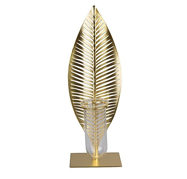 MICA Dekovase Standdeko - Blatt mit Reagenzglas-Vase - gold - ca. 15 x 11 x günstig online kaufen