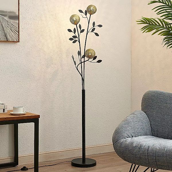 Lucande Stehleuchte Evory, 160 cm, 3-flg., schwarz/gold, G9 günstig online kaufen