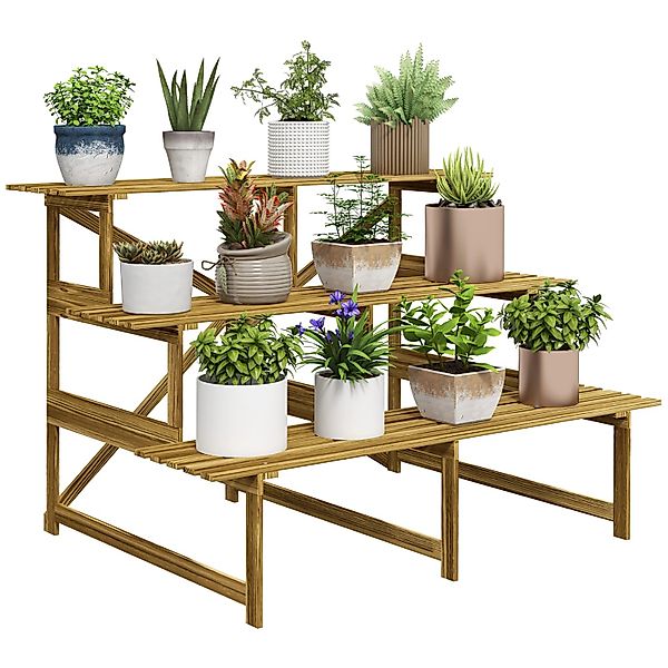 Outsunny  Pflanzenregal Tannenholz Verkohlt L120 x B80 x H80cm günstig online kaufen