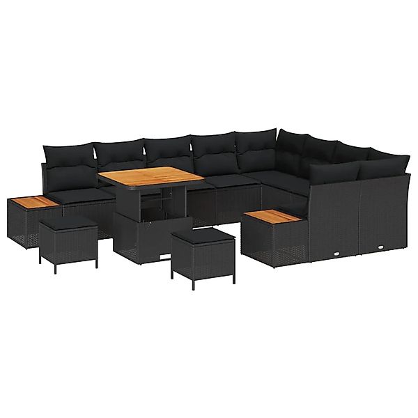 vidaXL Gartensofa-Set mit Kissen 12 Stk Schwarz Poly Rattan 3364899 günstig online kaufen