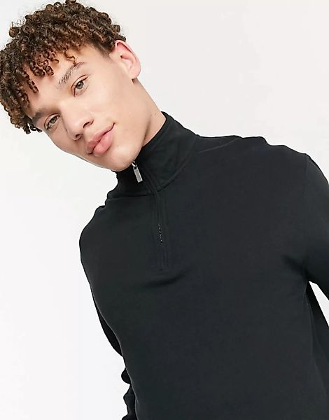 Topman – Sweatshirt mit 1/4-Reißverschluss in Schwarz günstig online kaufen