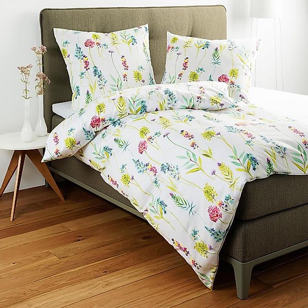 Janine Mako Satin Bettwäsche Palermo 31161-09 Weiß Bunt Blumen 135x200 günstig online kaufen
