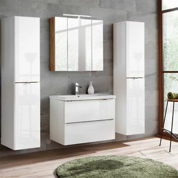 Lomadox Badezimmermöbel Set mit 2x Hochschrank & LED-Spiegelschrank TOSKANA günstig online kaufen